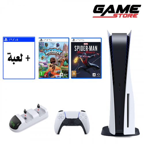 بلاي ستيشن 5 + لعبة سبايدر مان مايلز + لعبة مغامرات فتي + لعبة إضافية ps4 + قاعدة شاحن  - PlayStation 5